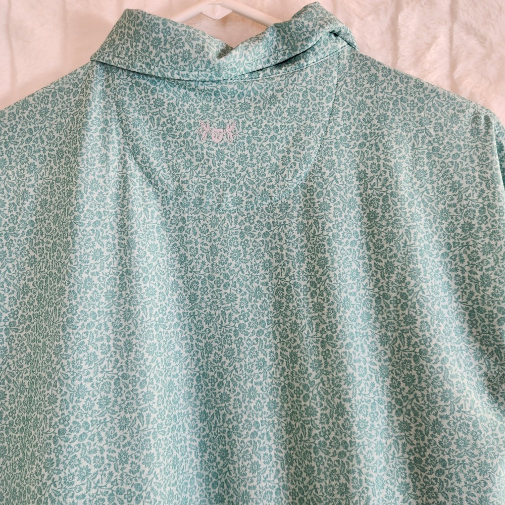 Hickey Freeman Golf Mens Teal Floral‎ Print Performance Polo Shirt Size Large L - Picture 6 of 9